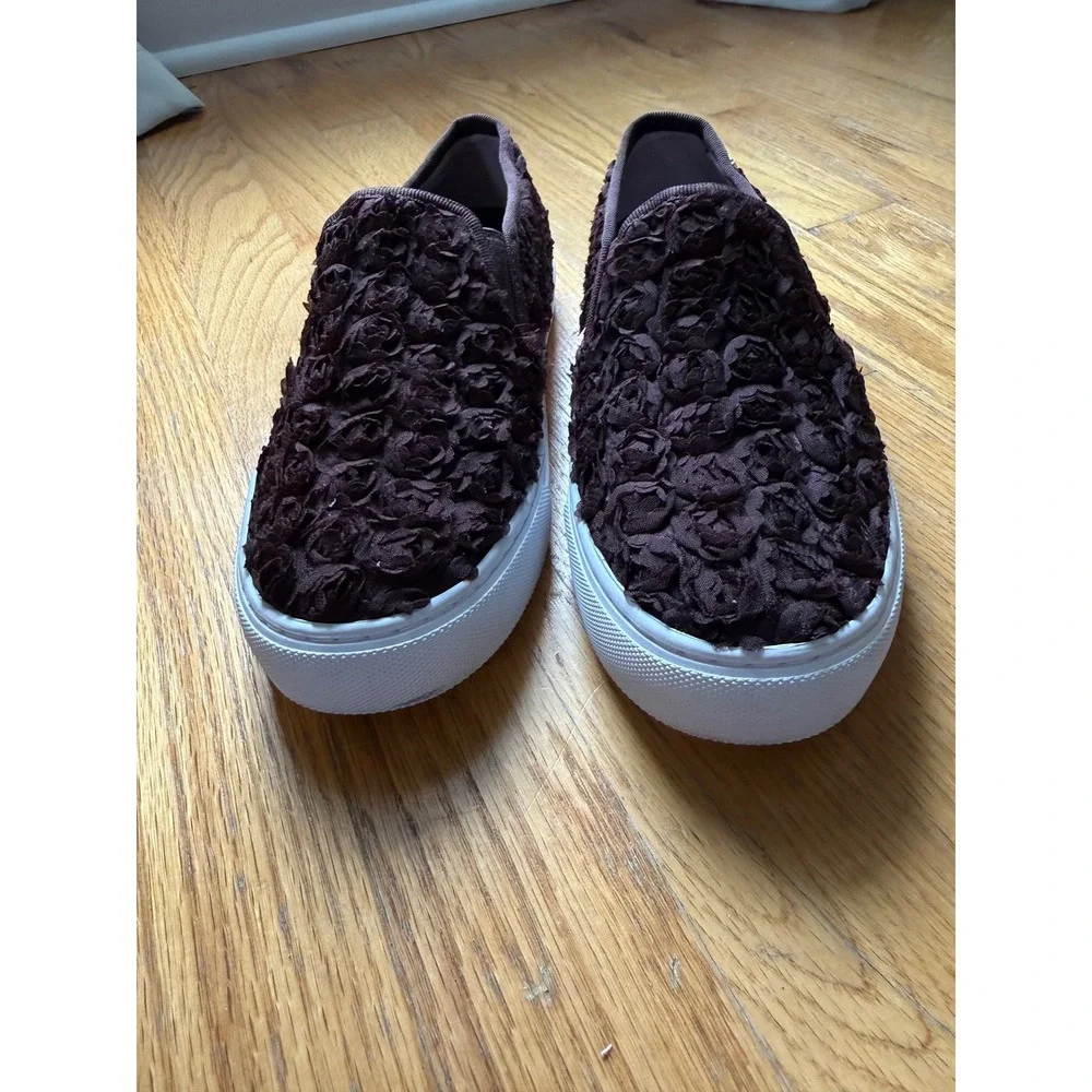 Tory Burch Rosette Slip On Platform Sneakers Brown Floral Shoes 6M 32158228